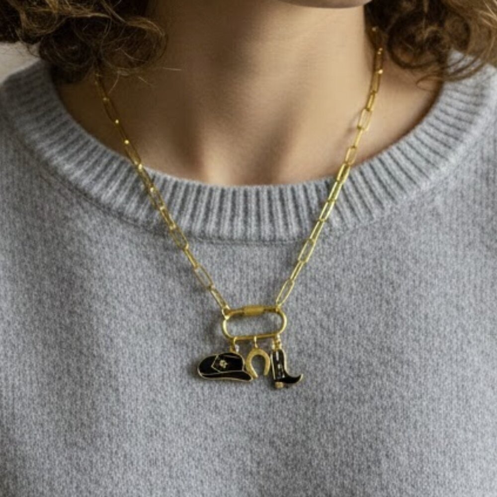 Oval Carabiner Cowgirl Cowboy Charms on Paperclip Chain Necklace
